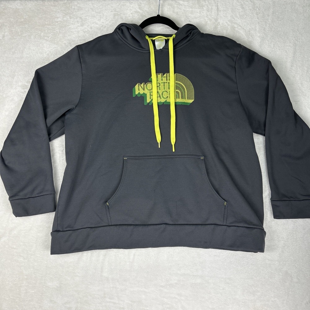 The North Face Hoodie Gray Green Mens size XXL Sweater Pullover Fleece Lined